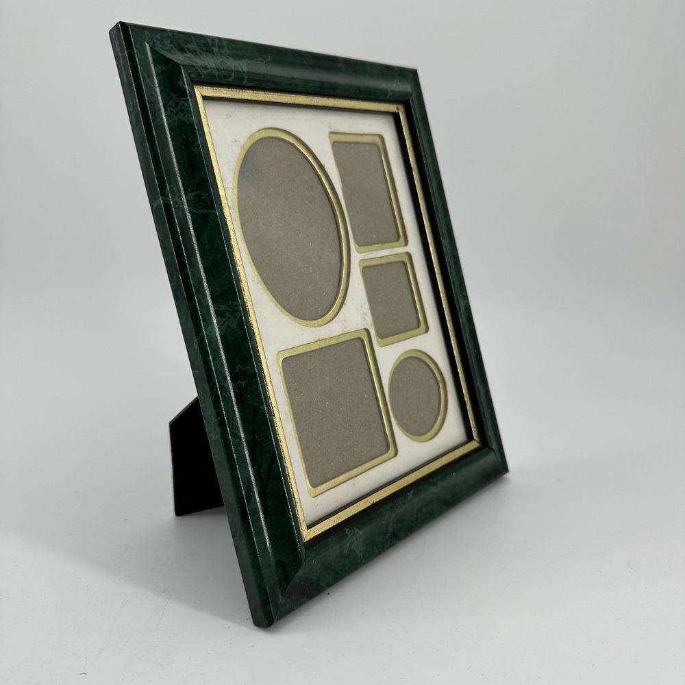 Vintage Green Faux-Marble & Gold Trim 5 Photo Picture Collage Frame‎